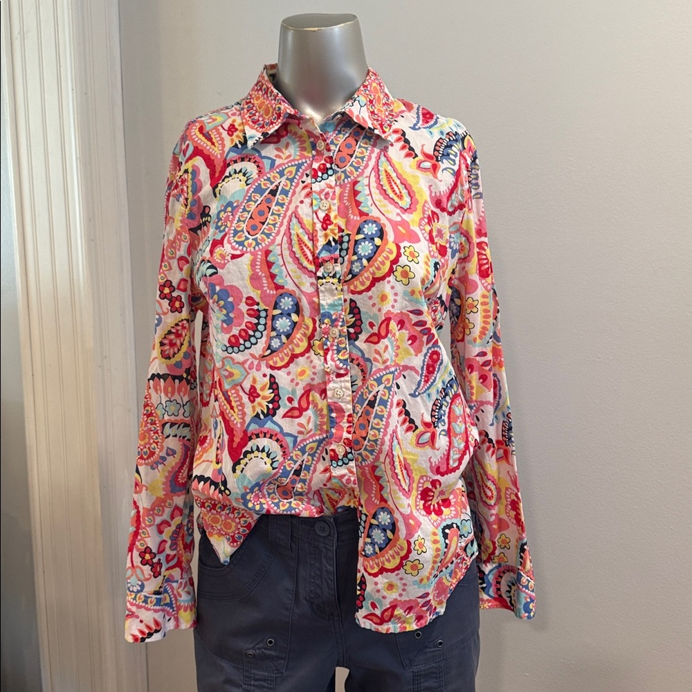 Talbots Pink Multicolor Paisley Long-Sleeve Button-Front Shirt